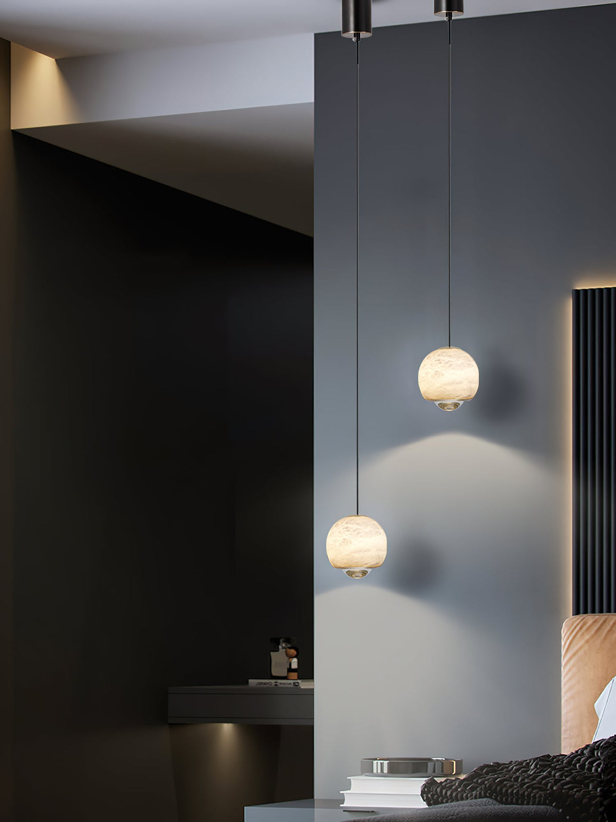 Ferox Alabaster Pendant Light – Natural Spanish Stone & Brass LED Hanging Light