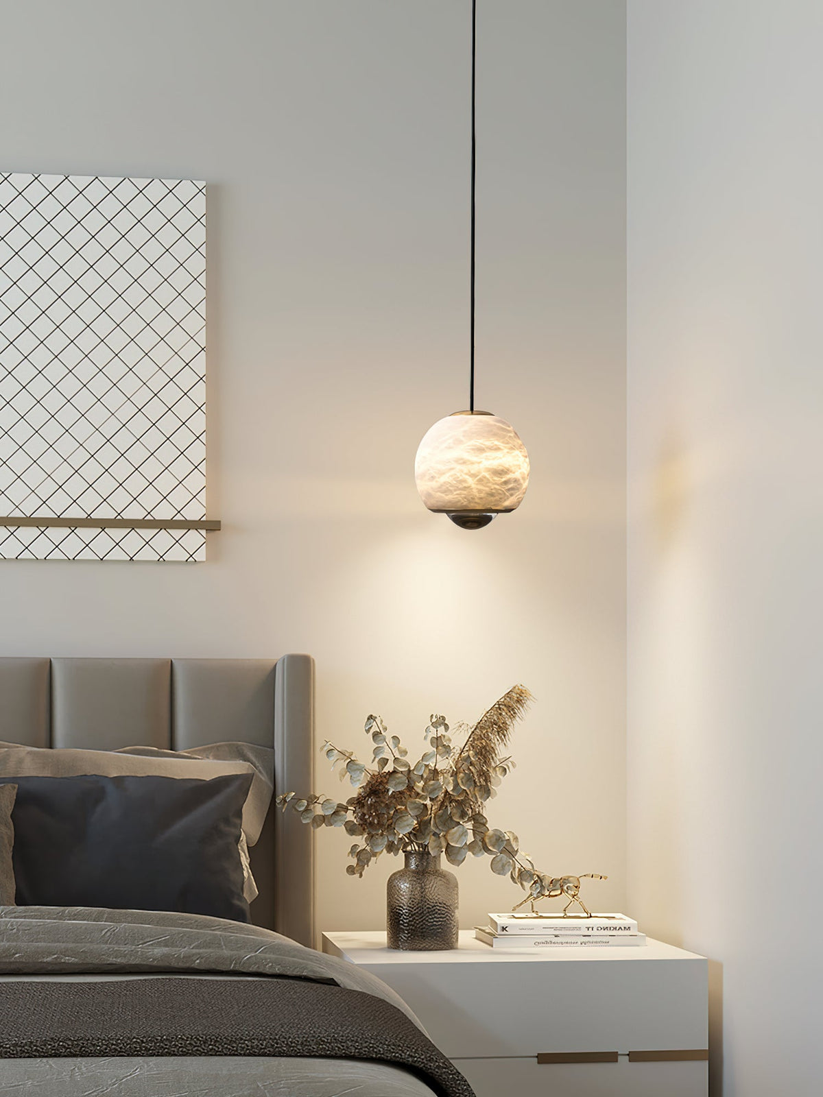 Ferox Alabaster Pendant Light – Natural Spanish Stone & Brass LED Hanging Light