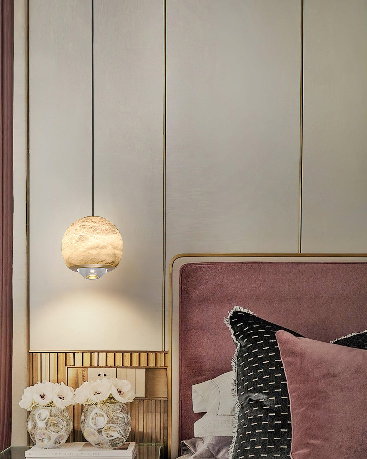 Ferox Alabaster Pendant Light – Natural Spanish Stone & Brass LED Hanging Light