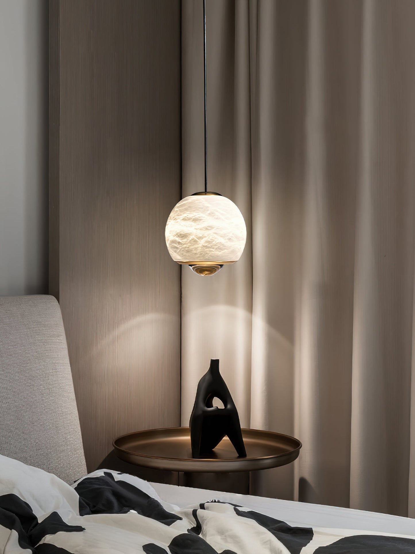Ferox Alabaster Pendant Light – Natural Spanish Stone & Brass LED Hanging Light