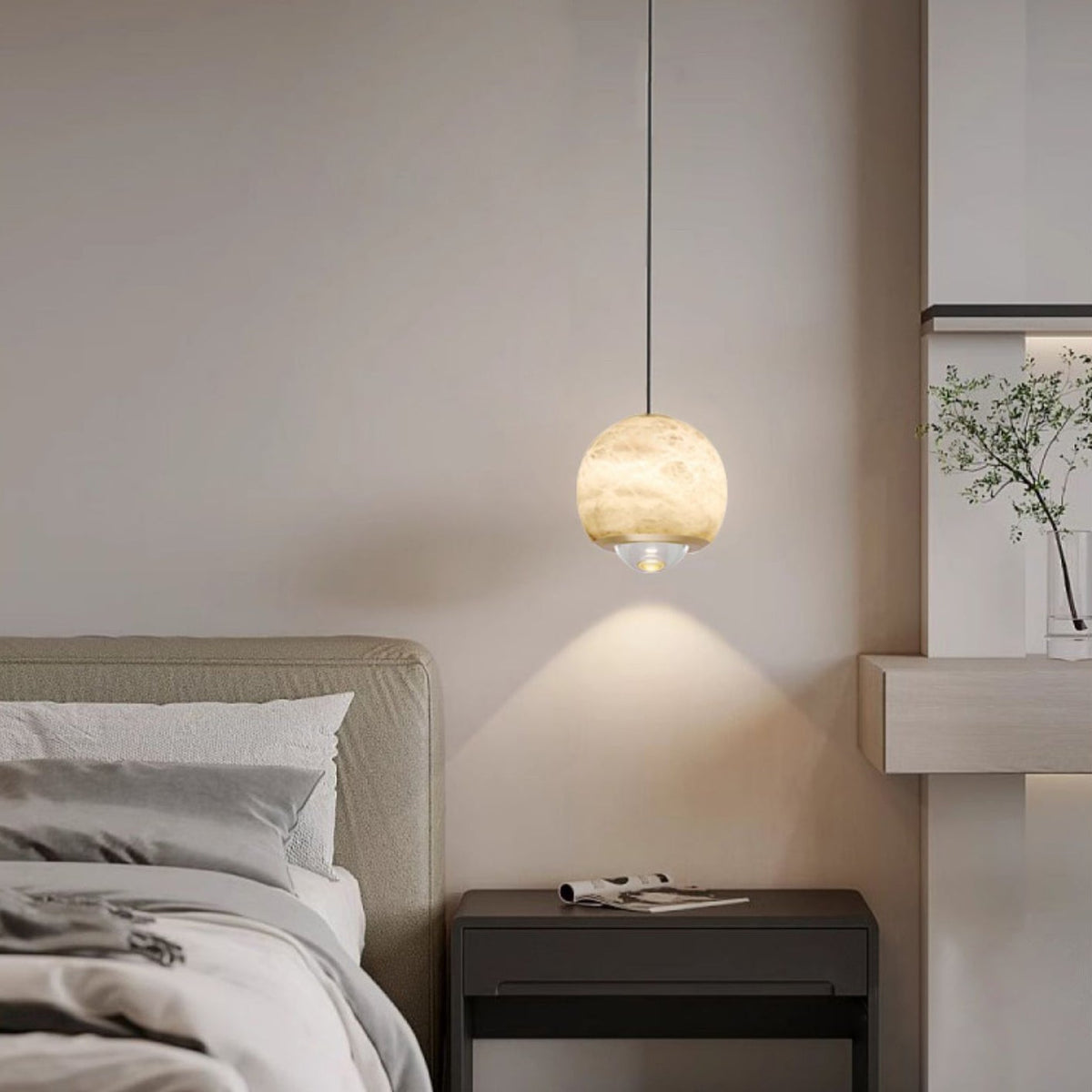 Ferox Alabaster Pendant Light – Natural Spanish Stone & Brass LED Hanging Light