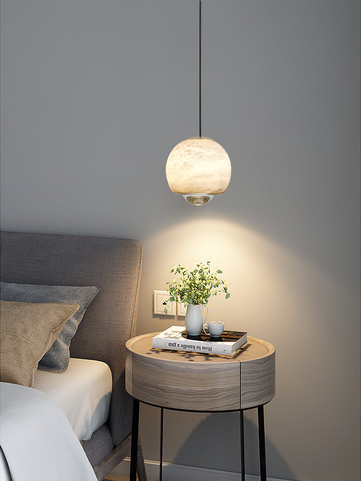 Ferox Alabaster Pendant Light – Natural Spanish Stone & Brass LED Hanging Light
