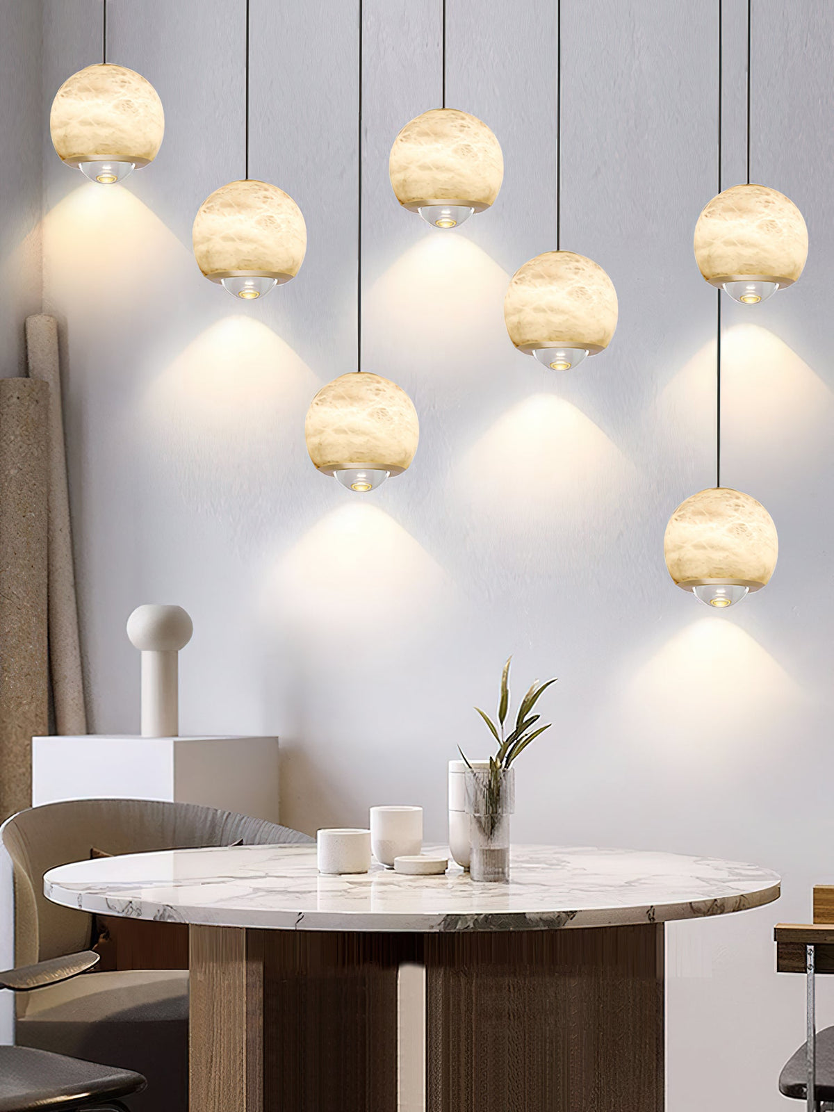 Ferox Alabaster Pendant Light – Natural Spanish Stone & Brass LED Hanging Light