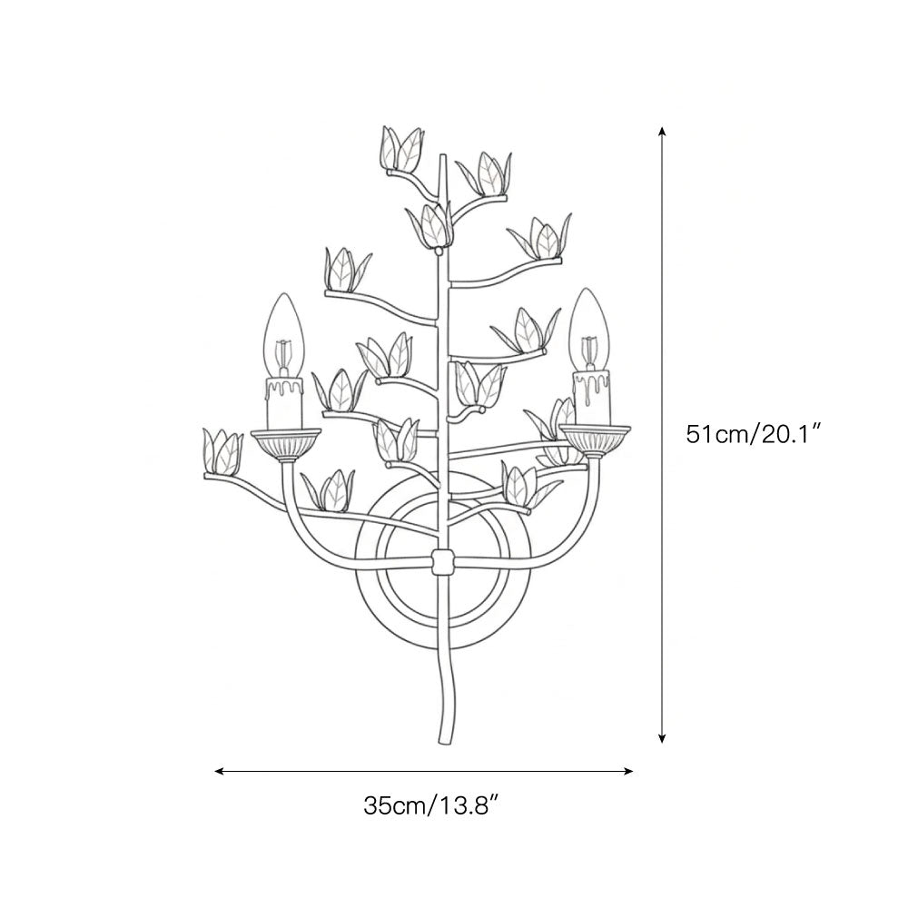 Ferroarte Branch Wall Lamp – Rust Iron Botanical Wall Sconce