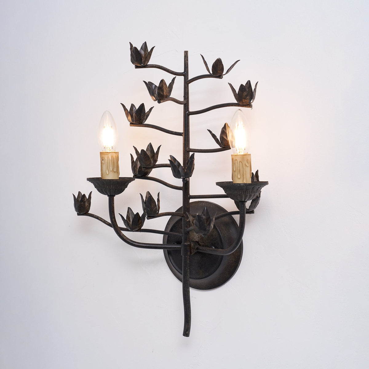 Ferroarte Branch Wall Lamp – Rust Iron Botanical Wall Sconce
