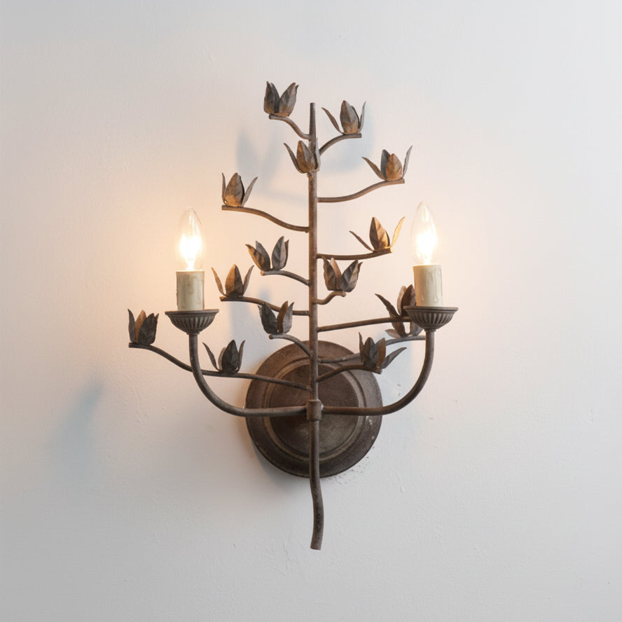 Ferroarte Branch Wall Lamp – Rust Iron Botanical Wall Sconce