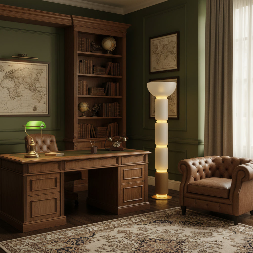 Ficupala Floor Lamp – Postmodern Art Deco Wood Grain Glass Standing Light