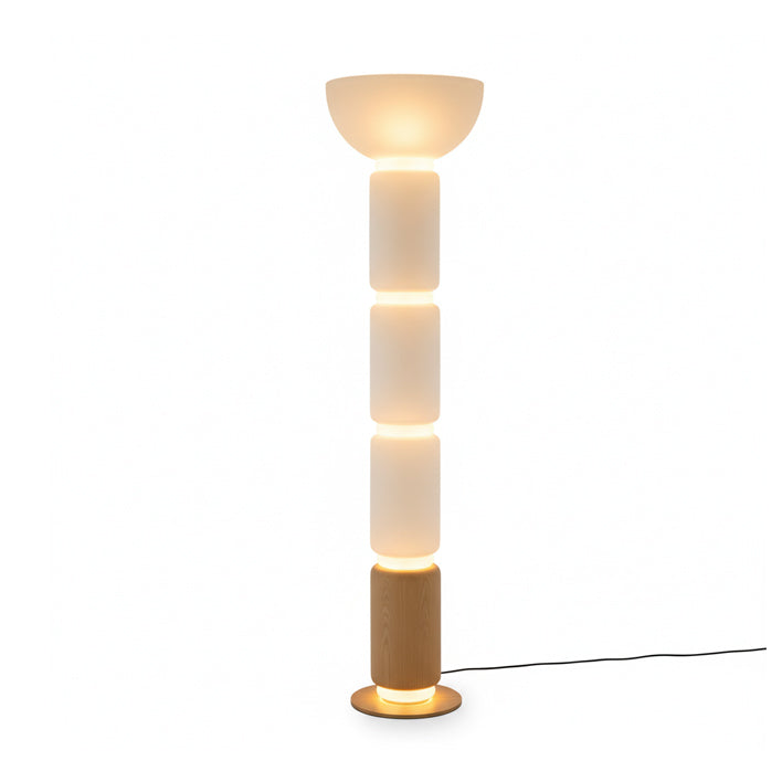 Ficupala Floor Lamp – Postmodern Art Deco Wood Grain Glass Standing Light