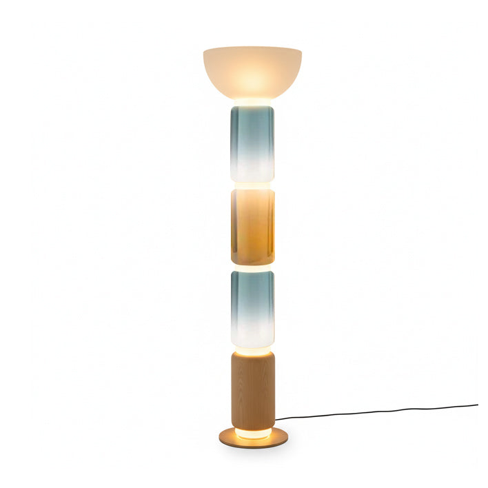 Ficupala Floor Lamp – Postmodern Art Deco Wood Grain Glass Standing Light