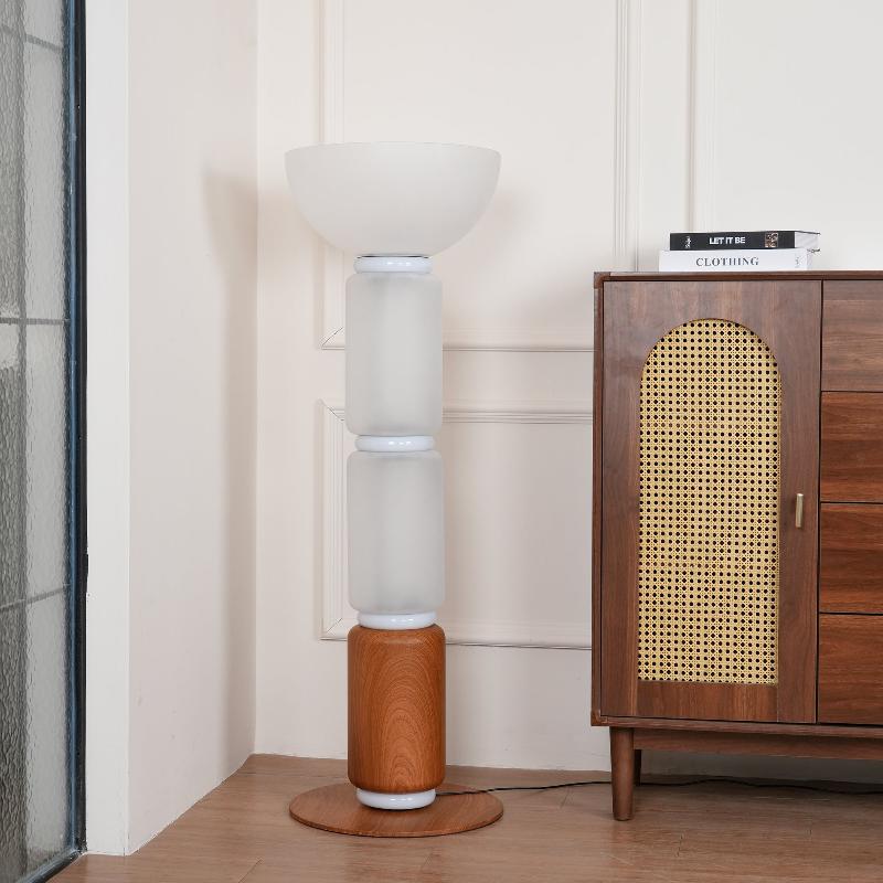 Ficupala Floor Lamp – Postmodern Art Deco Wood Grain Glass Standing Light