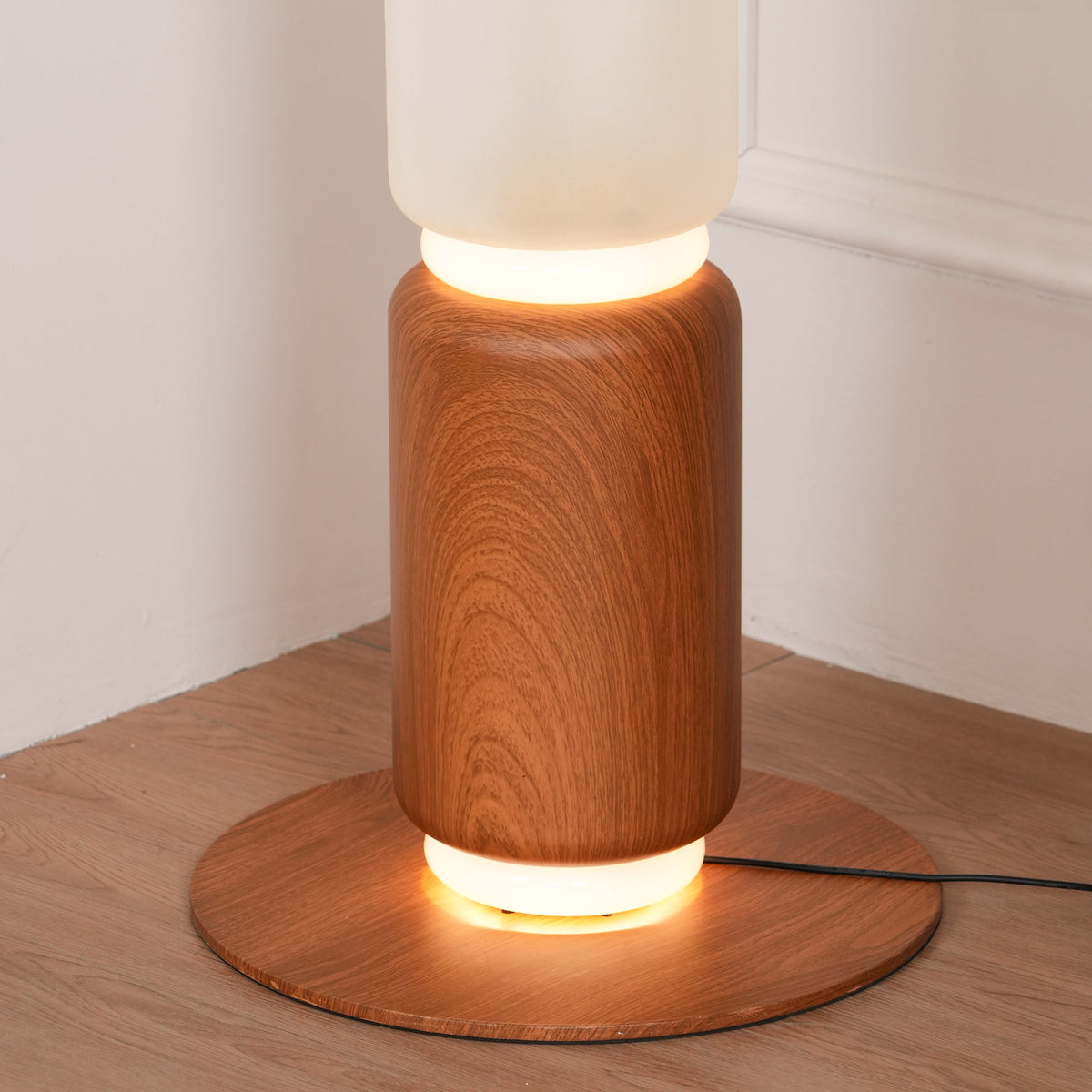 Ficupala Floor Lamp – Postmodern Art Deco Wood Grain Glass Standing Light