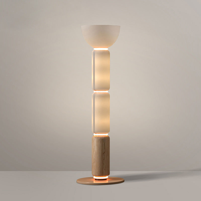 Ficupala Floor Lamp – Postmodern Art Deco Wood Grain Glass Standing Light