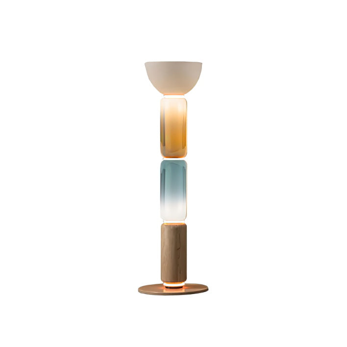 Ficupala Floor Lamp – Postmodern Art Deco Wood Grain Glass Standing Light