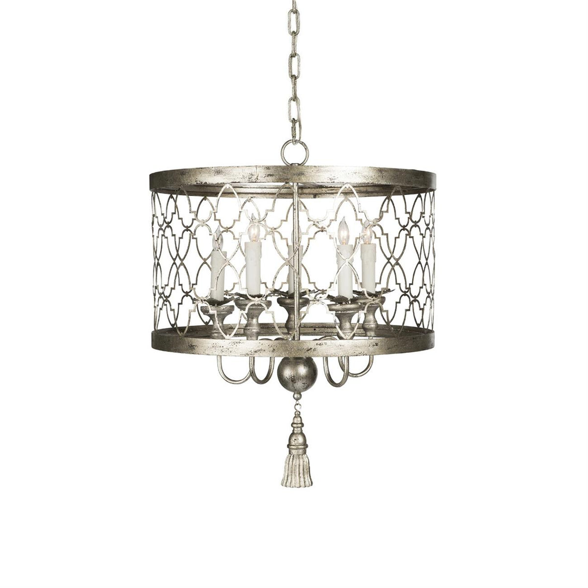 Fiesole Drum Chandelier – Antique Gold Quatrefoil Metal Pendant Light