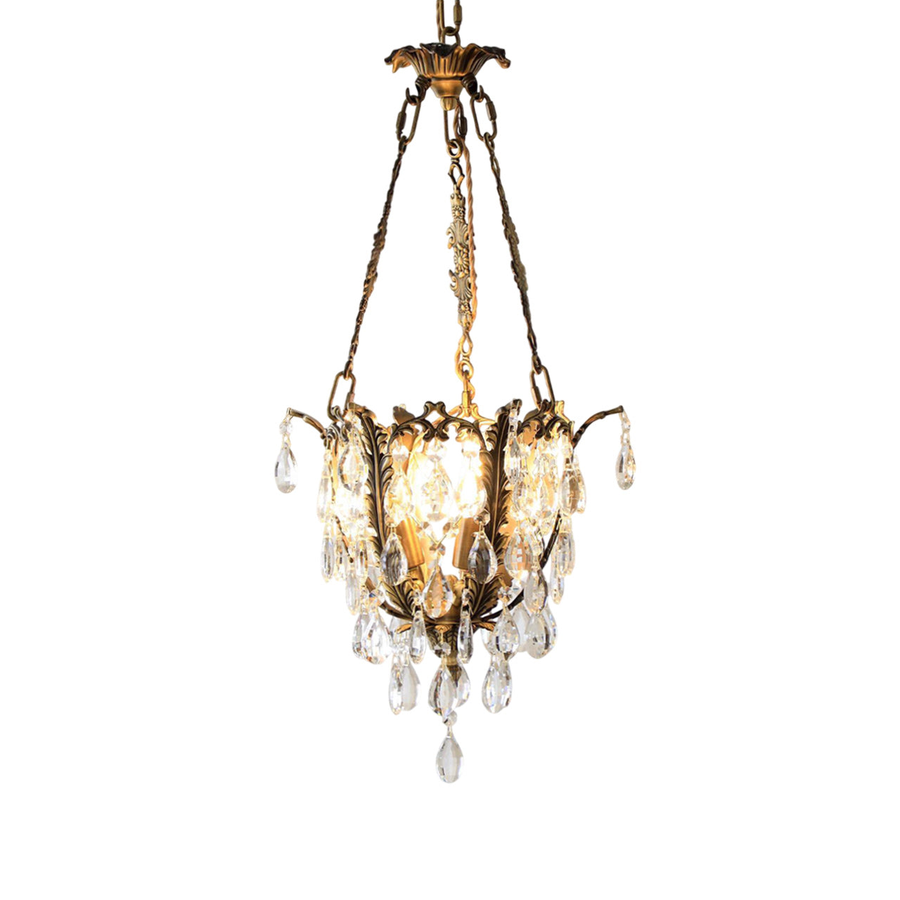 Filegray Crystal Chandelier – Antique Brass & Crystal Statement Ceiling Light