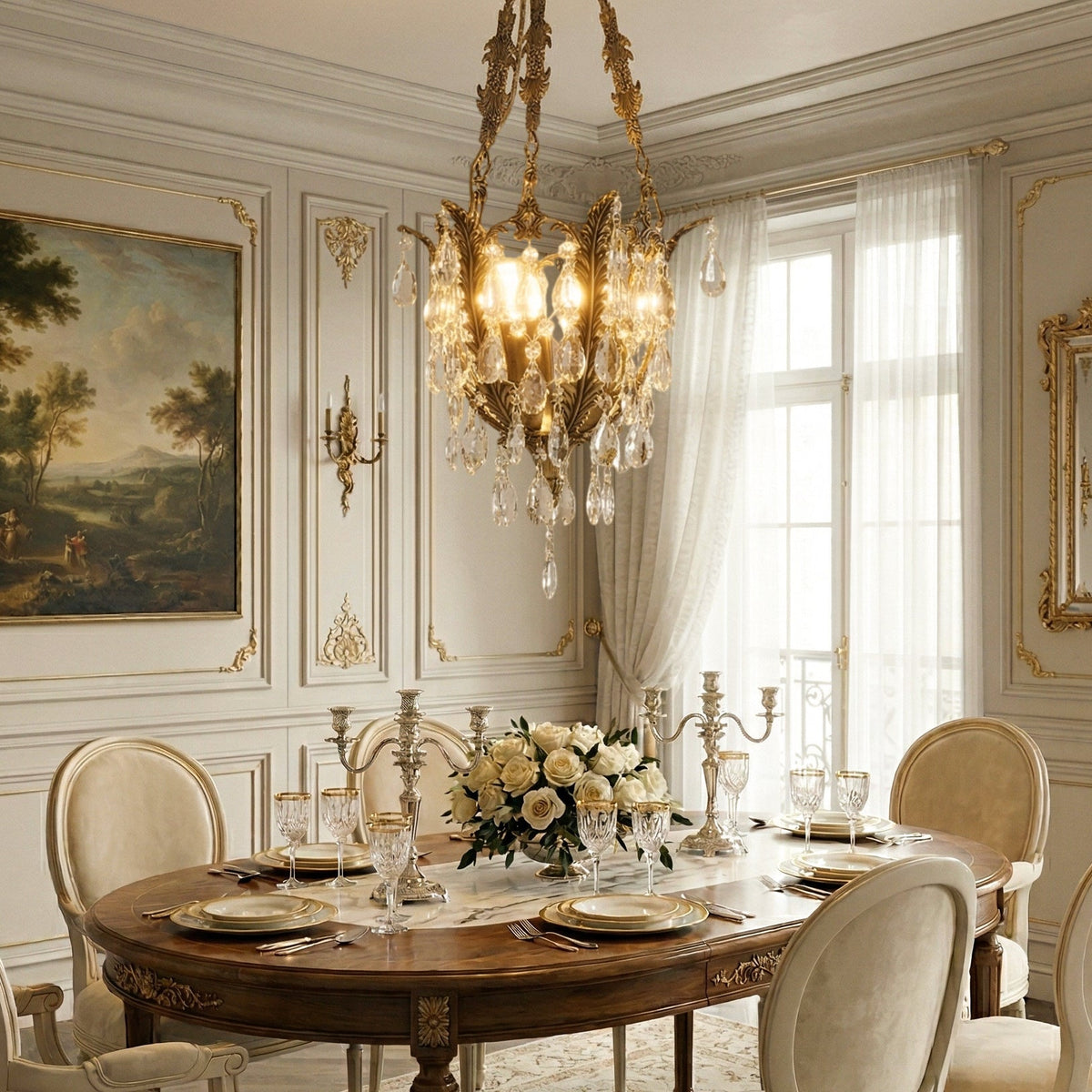 Filegray Crystal Chandelier – Antique Brass & Crystal Statement Ceiling Light