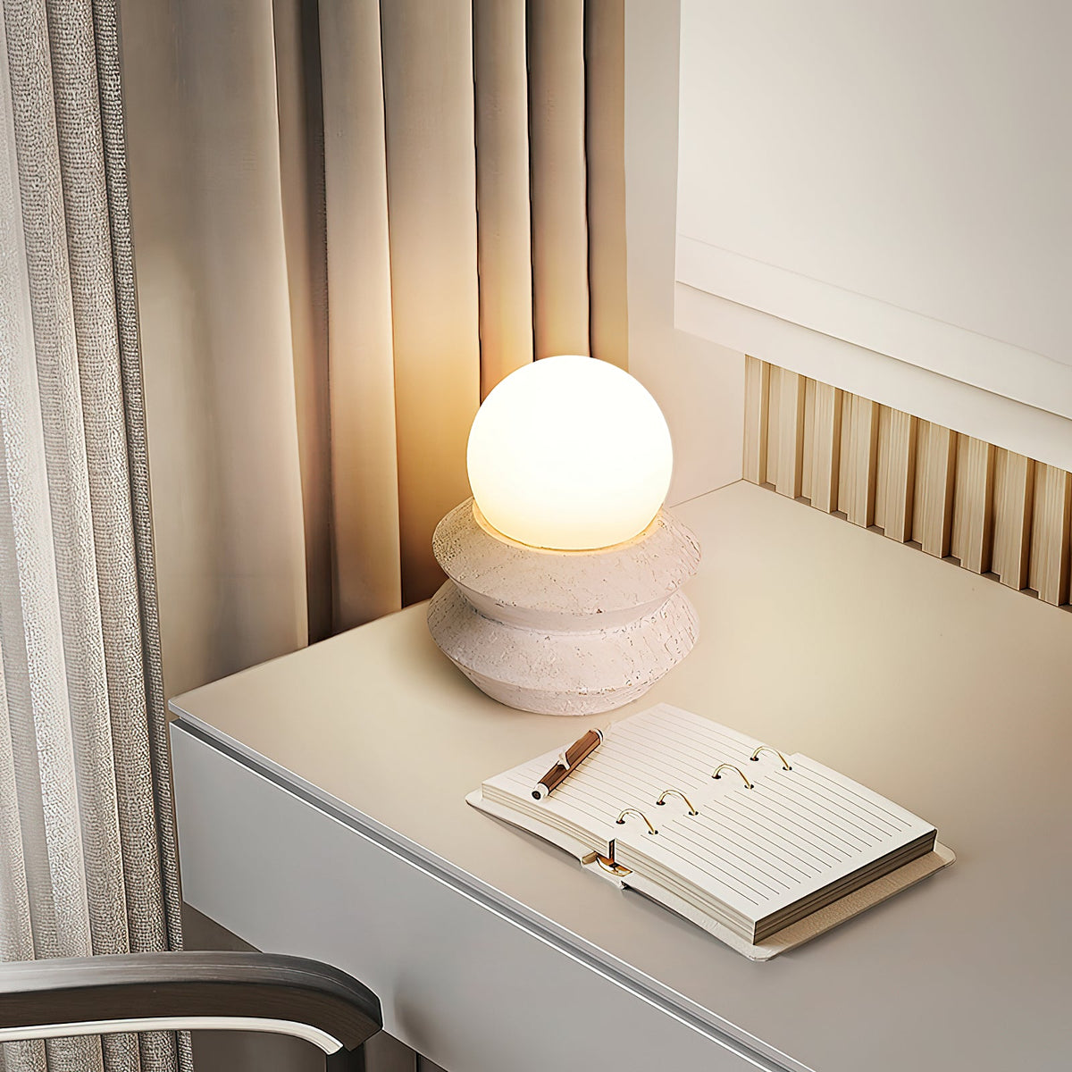 Fin Travertine Table Lamp (Built-in Battery) – Cordless Natural Stone Accent Light