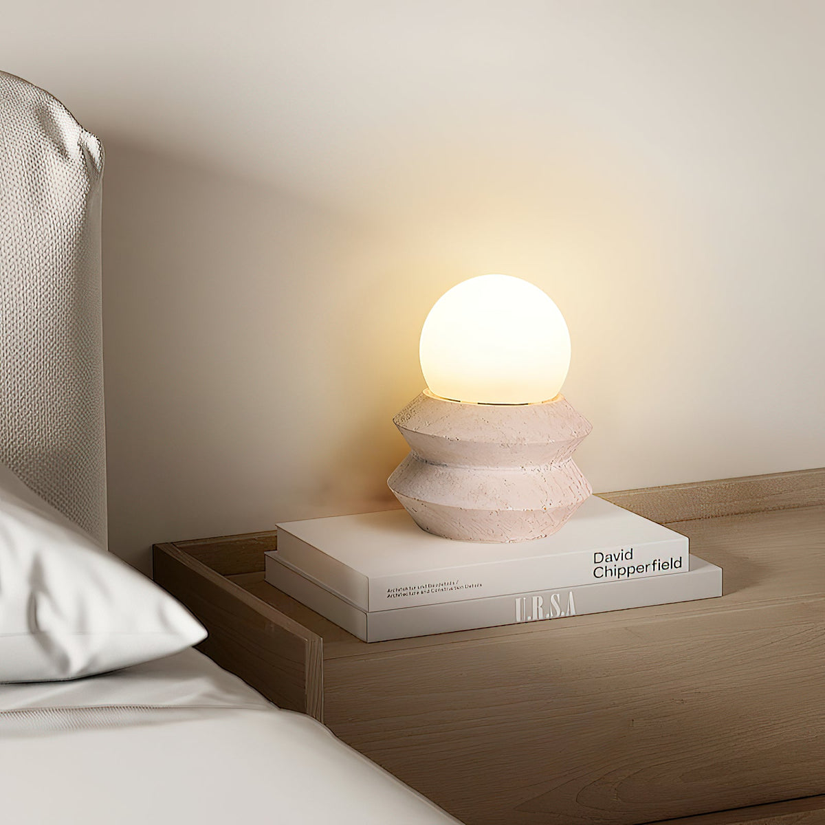 Fin Travertine Table Lamp (Built-in Battery) – Cordless Natural Stone Accent Light