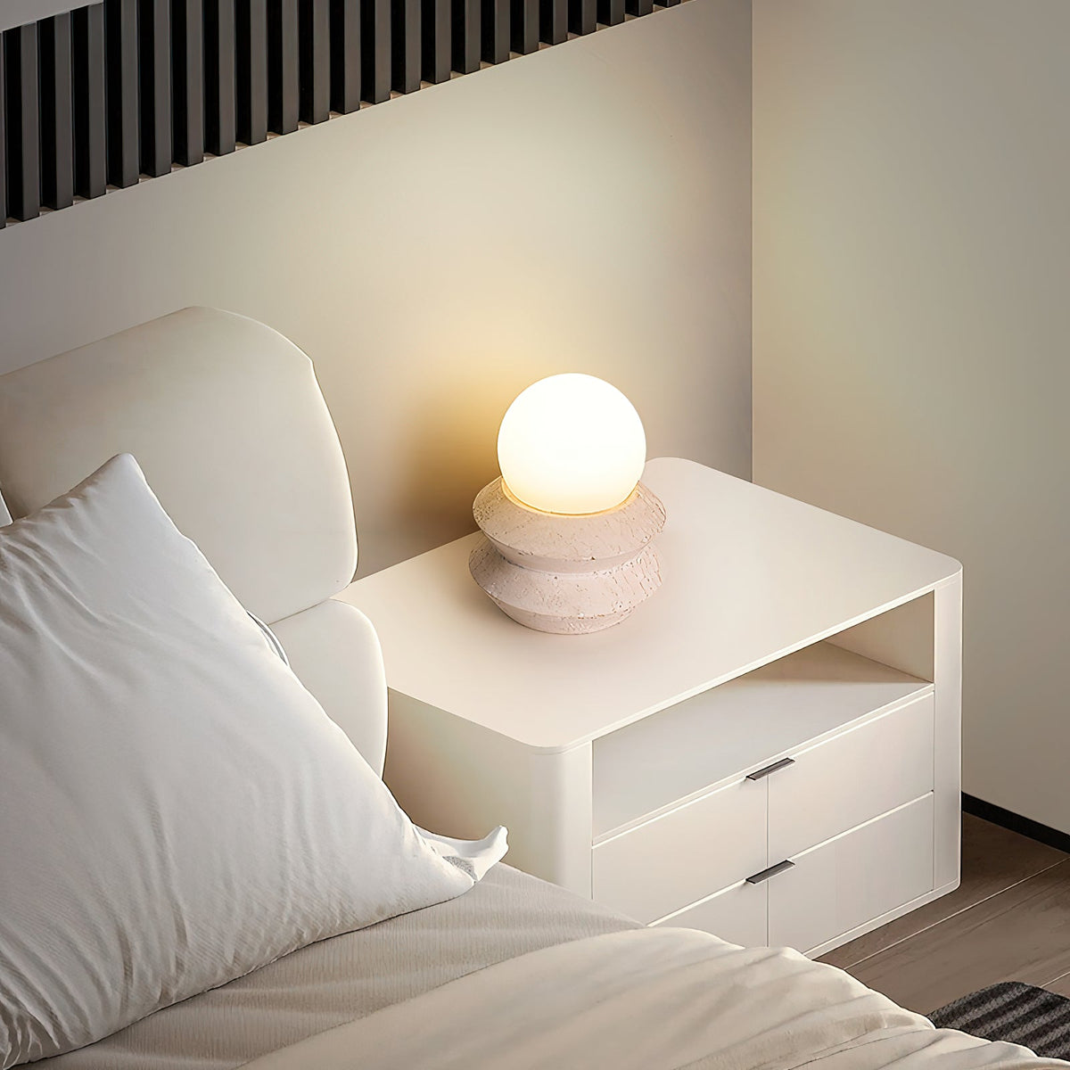 Fin Travertine Table Lamp (Built-in Battery) – Cordless Natural Stone Accent Light