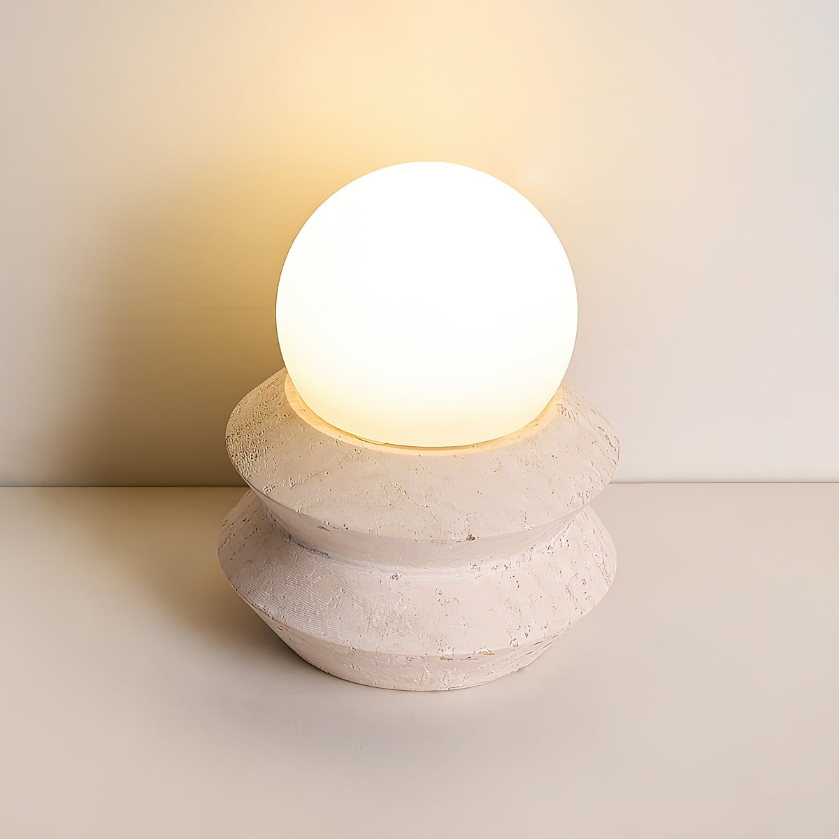 Fin Travertine Table Lamp (Built-in Battery) – Cordless Natural Stone Accent Light