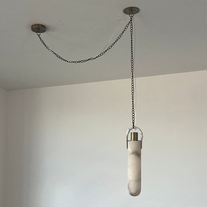 Flint Alabaster Pendant Lamp - Natural Spanish Alabaster & Fine Jewelry Chain LED Pendant