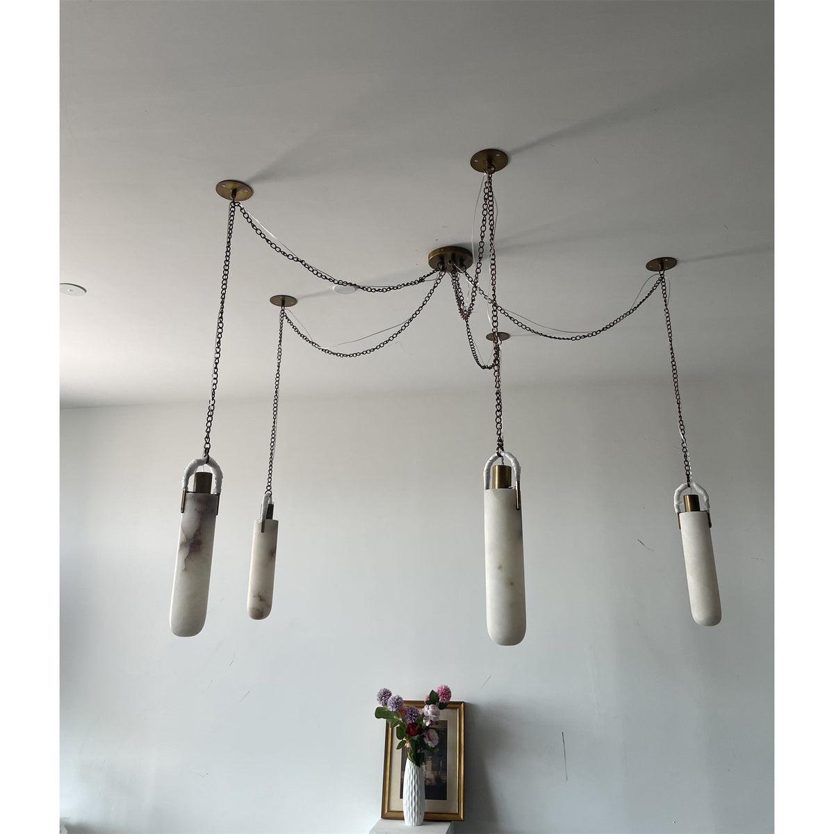 Flint Alabaster Pendant Lamp - Natural Spanish Alabaster & Fine Jewelry Chain LED Pendant