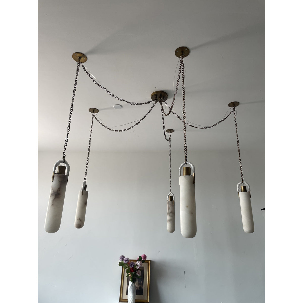 Flint Alabaster Pendant Lamp - Natural Spanish Alabaster & Fine Jewelry Chain LED Pendant