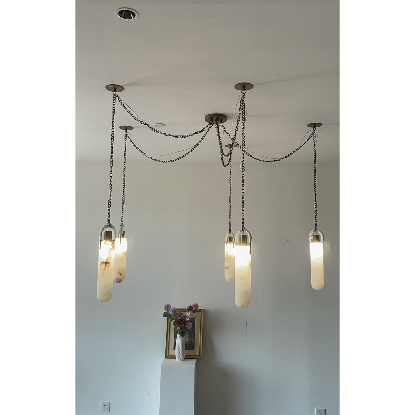 Flint Alabaster Pendant Lamp - Natural Spanish Alabaster & Fine Jewelry Chain LED Pendant