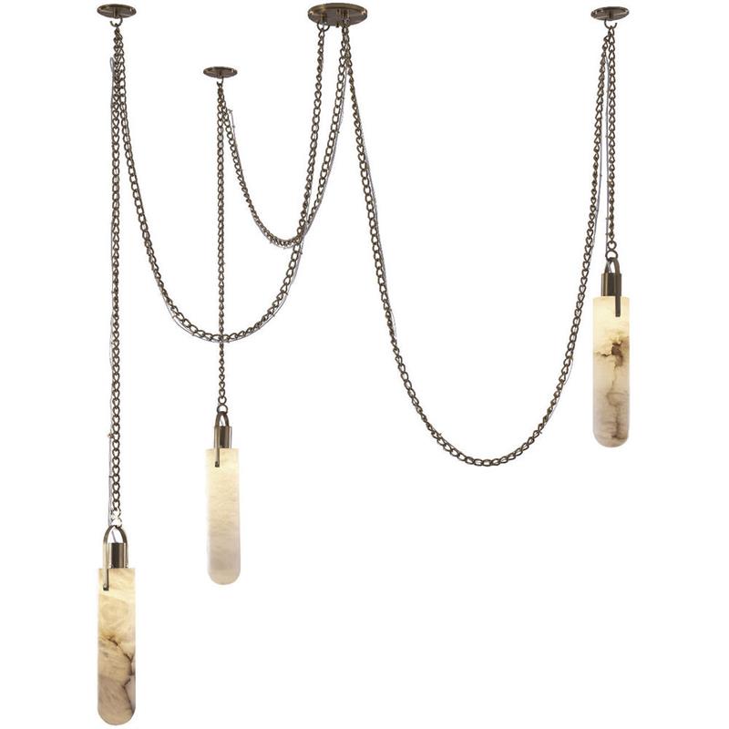 Flint Alabaster Pendant Lamp - Natural Spanish Alabaster & Fine Jewelry Chain LED Pendant