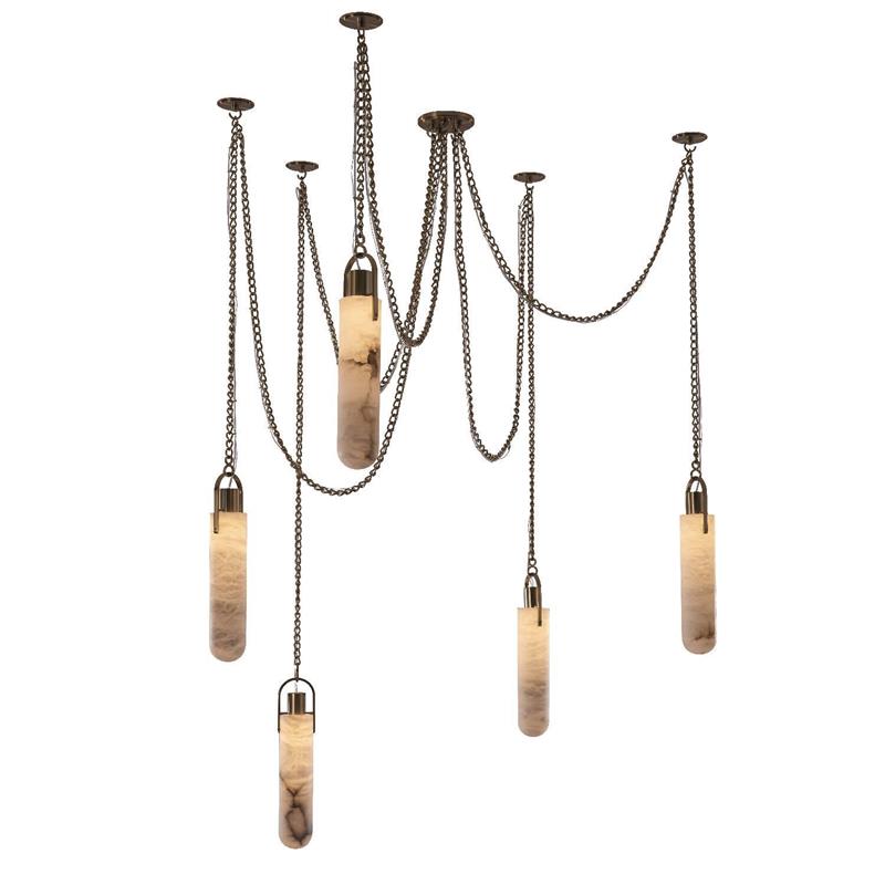 Flint Alabaster Pendant Lamp - Natural Spanish Alabaster & Fine Jewelry Chain LED Pendant