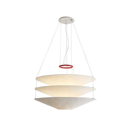 Floating Pendant Light - 1980 Vintage DuPont Paper & Red Counterweight Ring Light