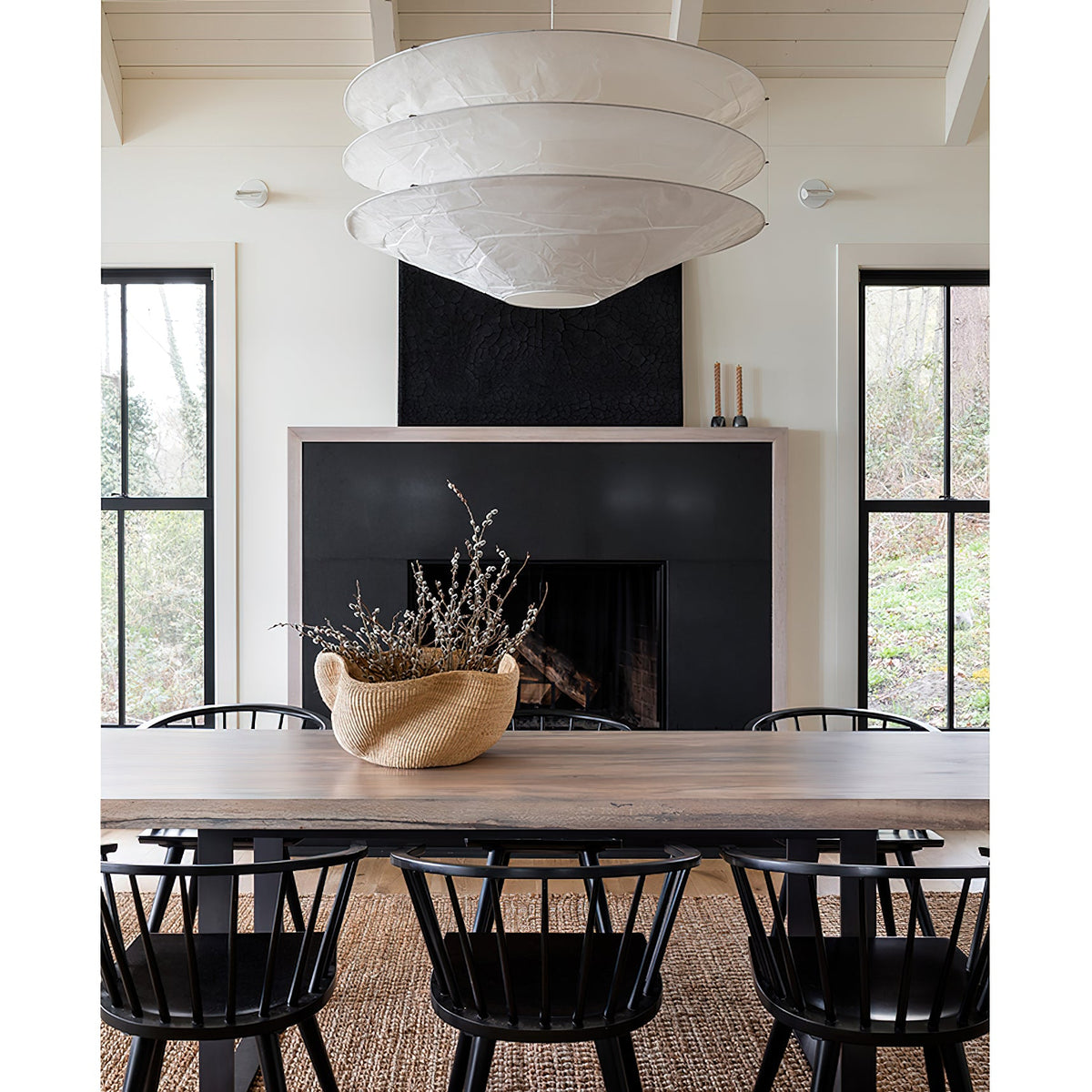 Floating Pendant Light - 1980 Vintage DuPont Paper & Red Counterweight Ring Light