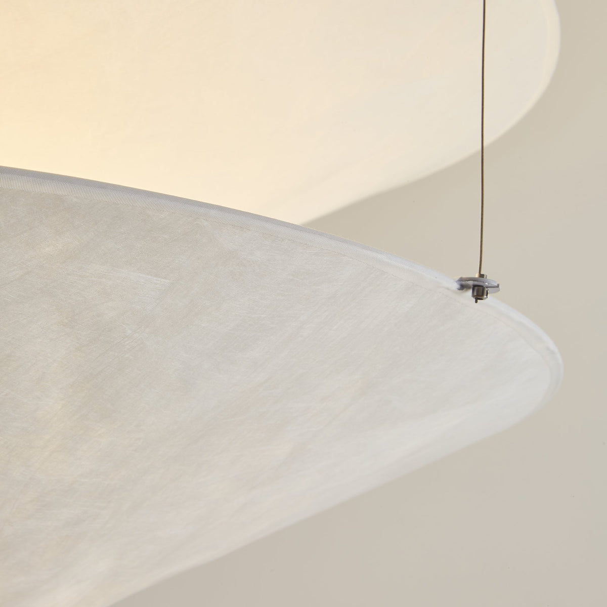 Floating Pendant Light - 1980 Vintage DuPont Paper & Red Counterweight Ring Light