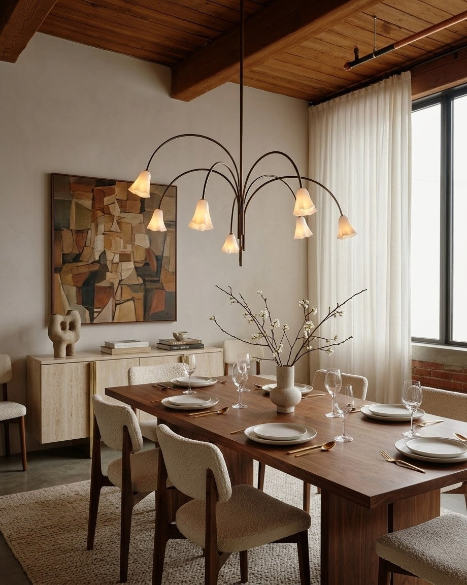 Flora Glass Chandelier - Handcrafted Fused Glass Petal & Brass Chandelier