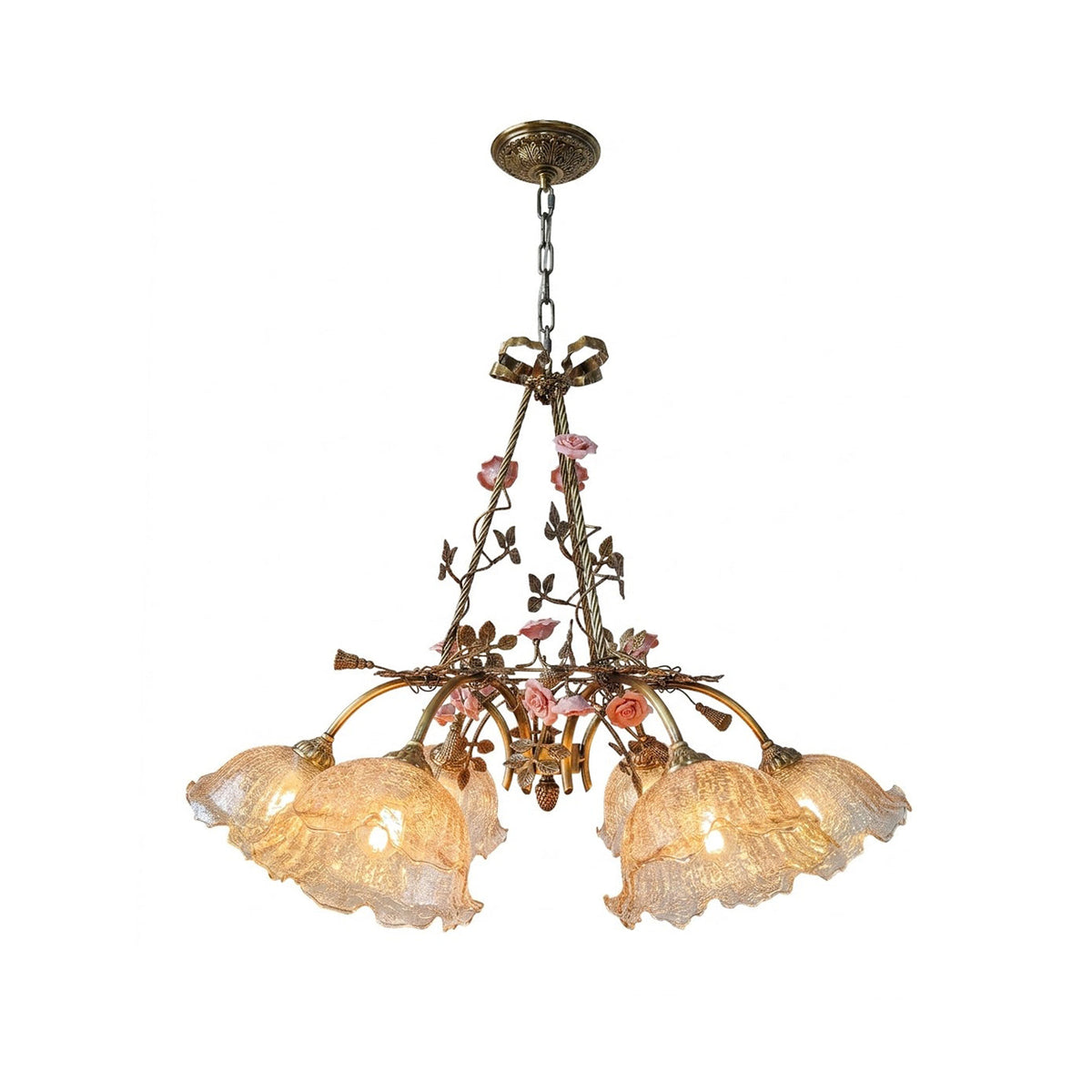 Flora Blossom Chandelier - Antique Bronze Brass & Handcrafted Ceramic Flower Chandelier