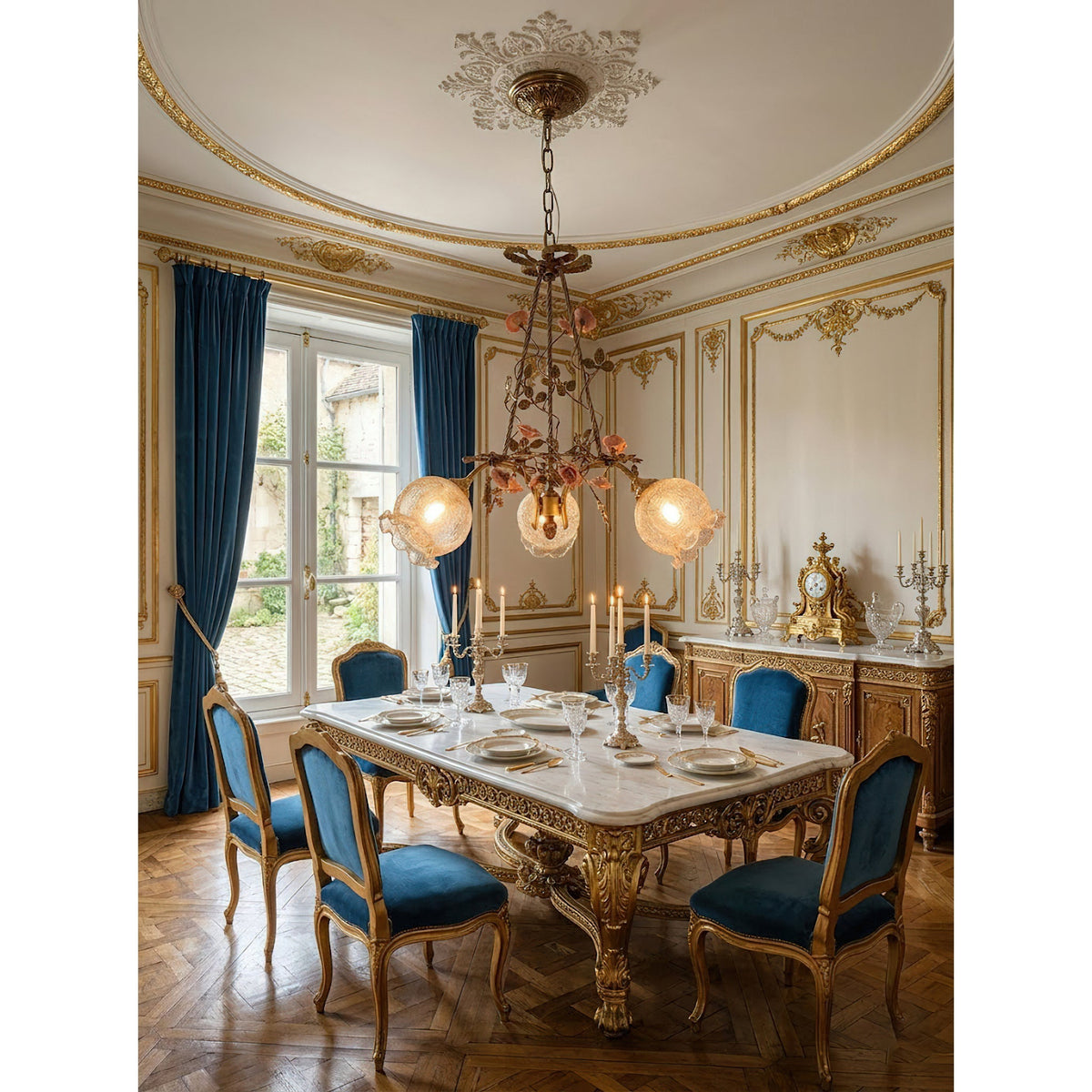 Flora Blossom Chandelier - Antique Bronze Brass & Handcrafted Ceramic Flower Chandelier