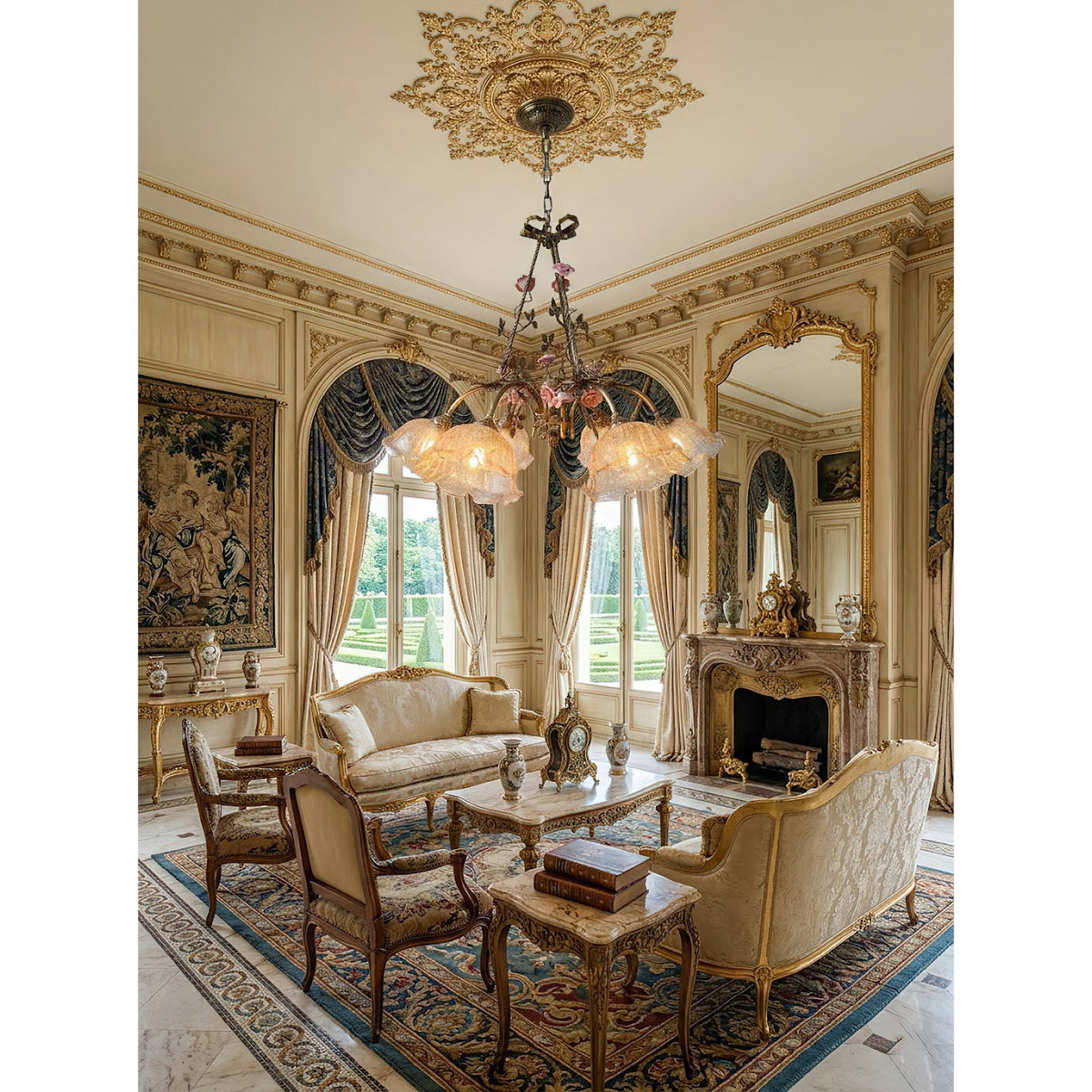 Flora Blossom Chandelier - Antique Bronze Brass & Handcrafted Ceramic Flower Chandelier