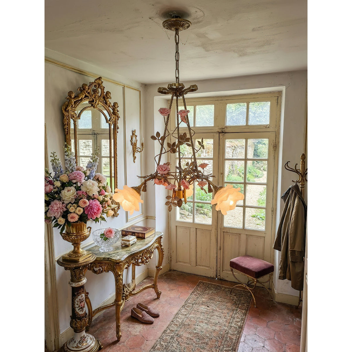 Flora Blossom Chandelier - Antique Bronze Brass & Handcrafted Ceramic Flower Chandelier