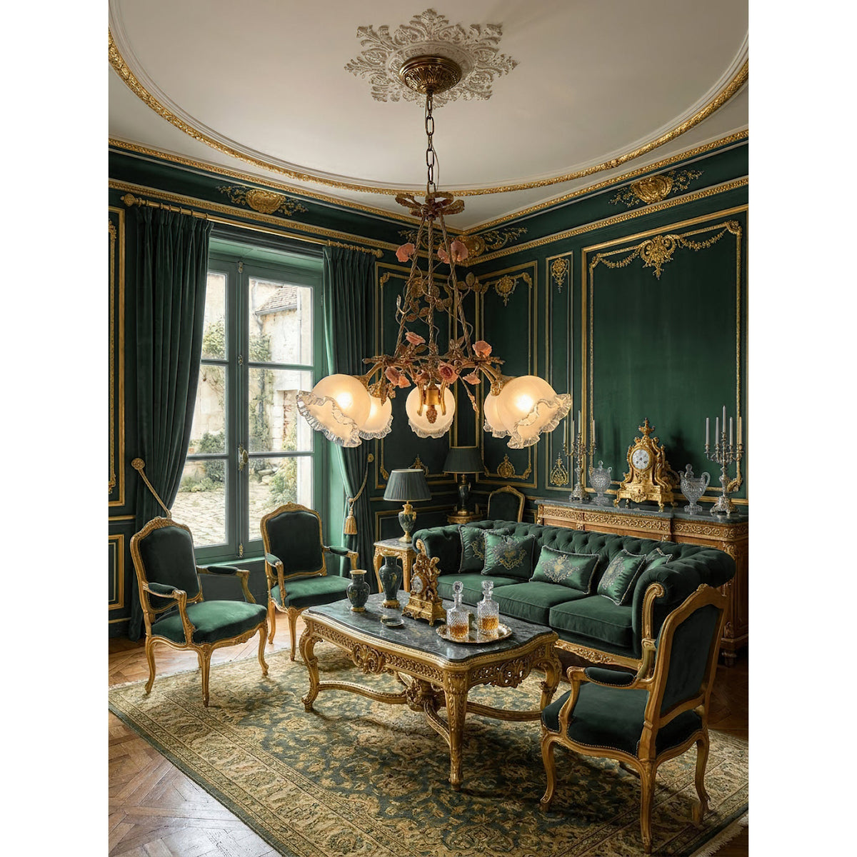 Flora Blossom Chandelier - Antique Bronze Brass & Handcrafted Ceramic Flower Chandelier