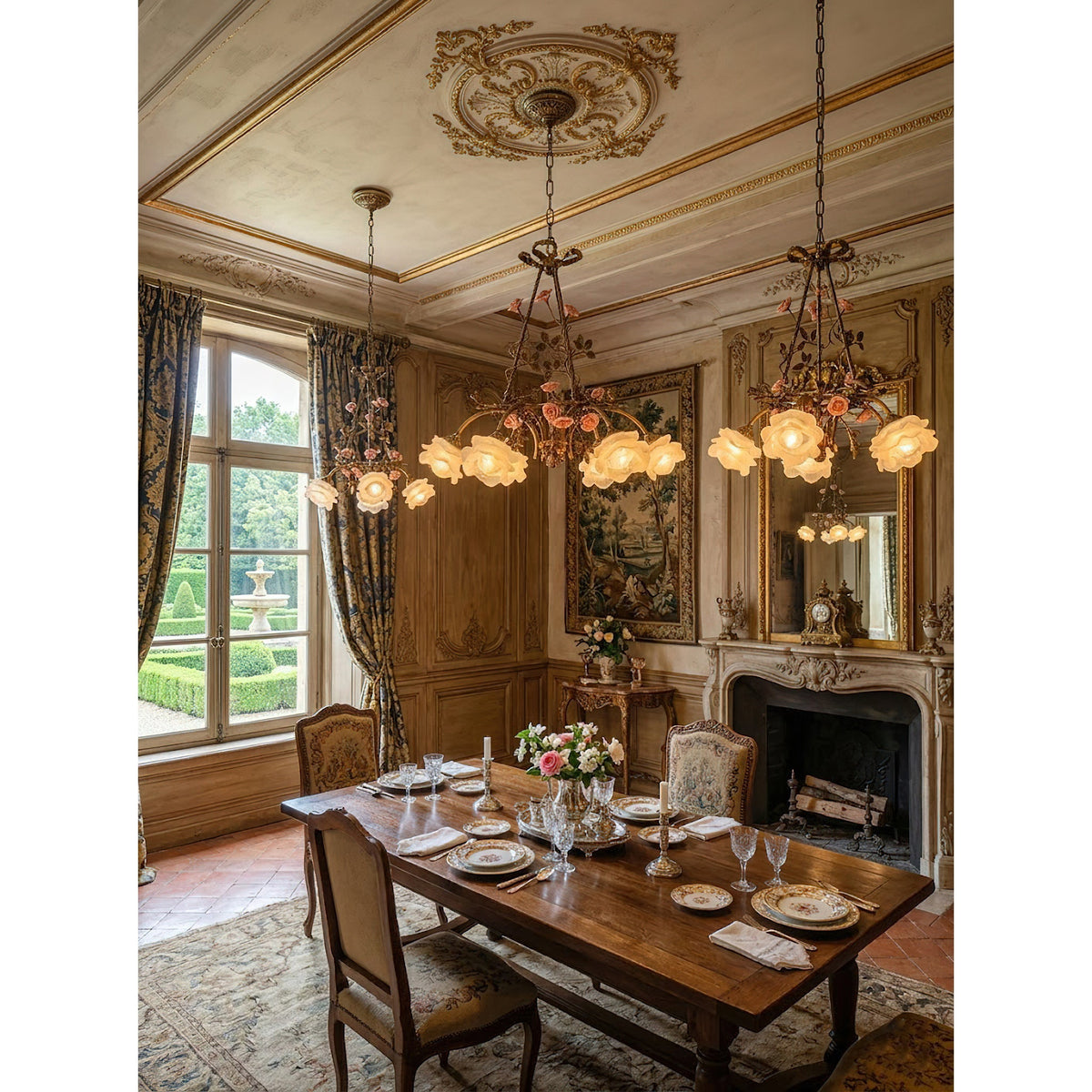 Flora Blossom Chandelier - Antique Bronze Brass & Handcrafted Ceramic Flower Chandelier