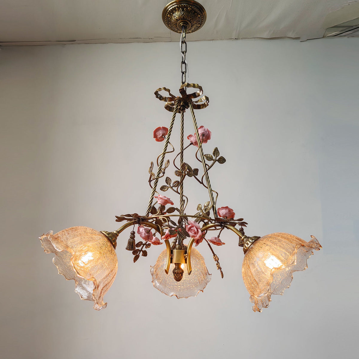 Flora Blossom Chandelier - Antique Bronze Brass & Handcrafted Ceramic Flower Chandelier