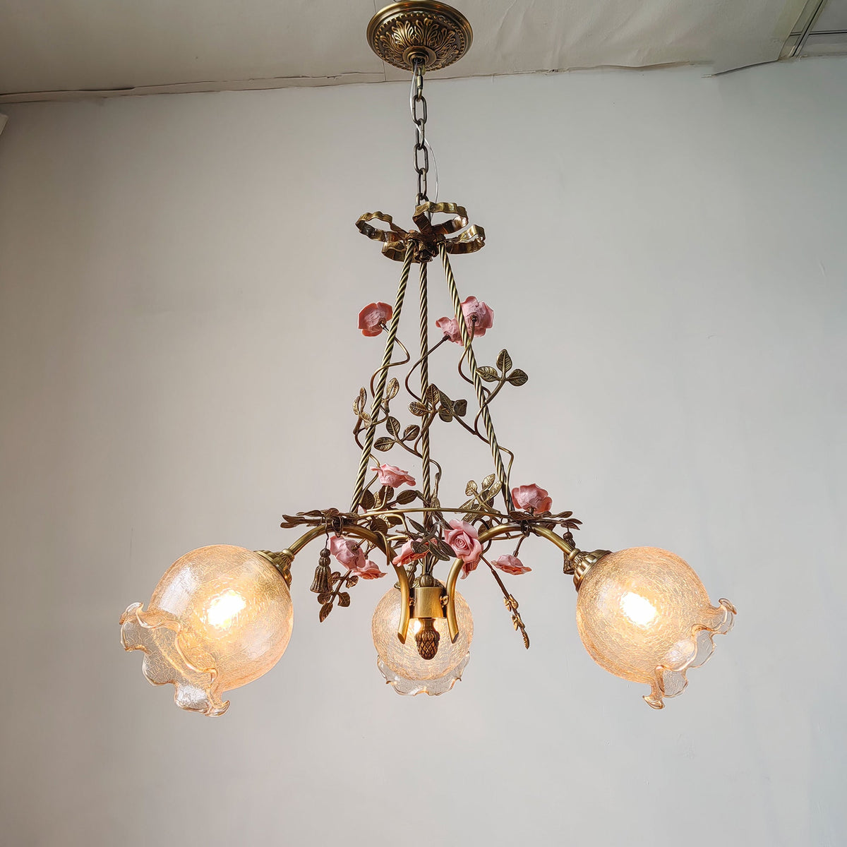 Flora Blossom Chandelier - Antique Bronze Brass & Handcrafted Ceramic Flower Chandelier
