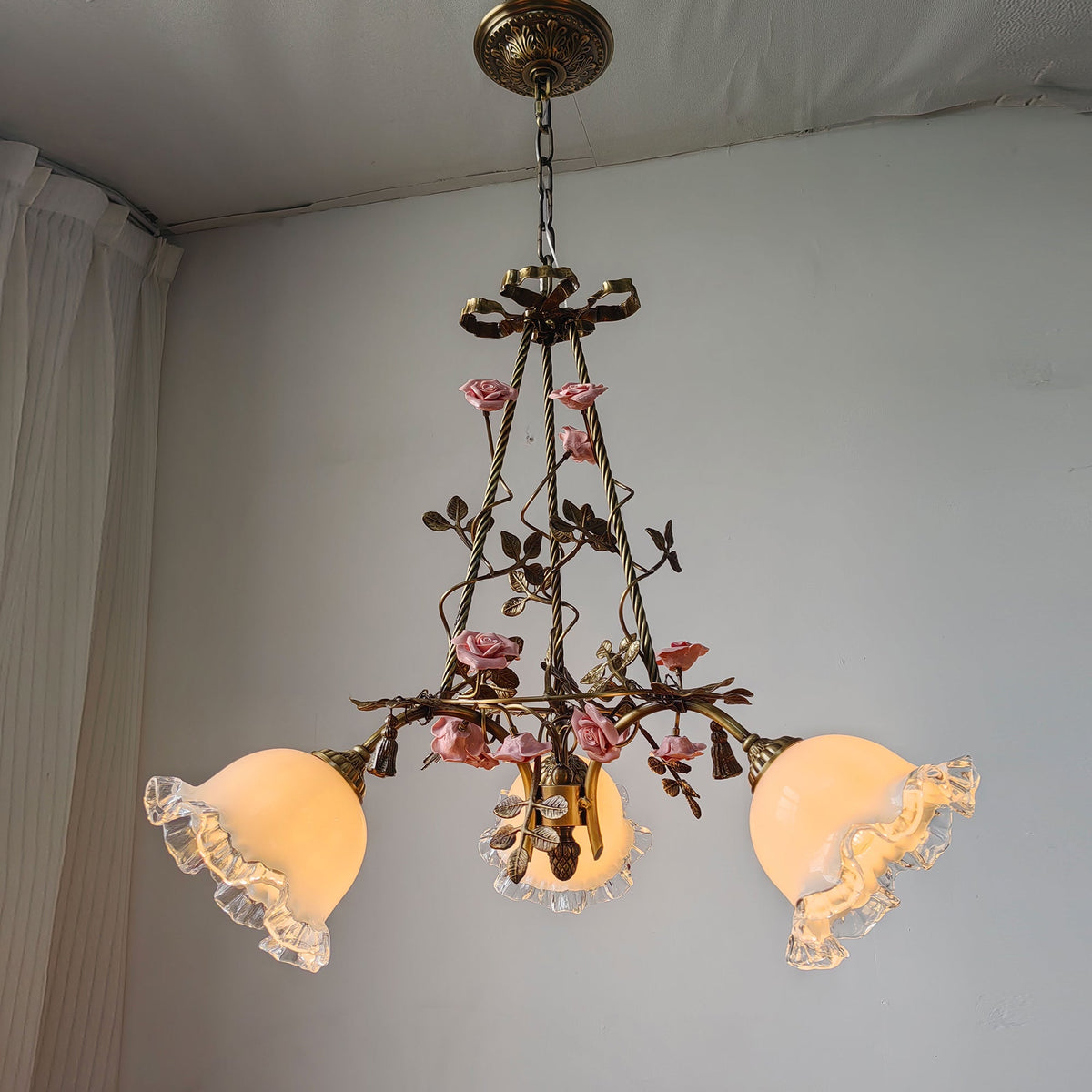 Flora Blossom Chandelier - Antique Bronze Brass & Handcrafted Ceramic Flower Chandelier