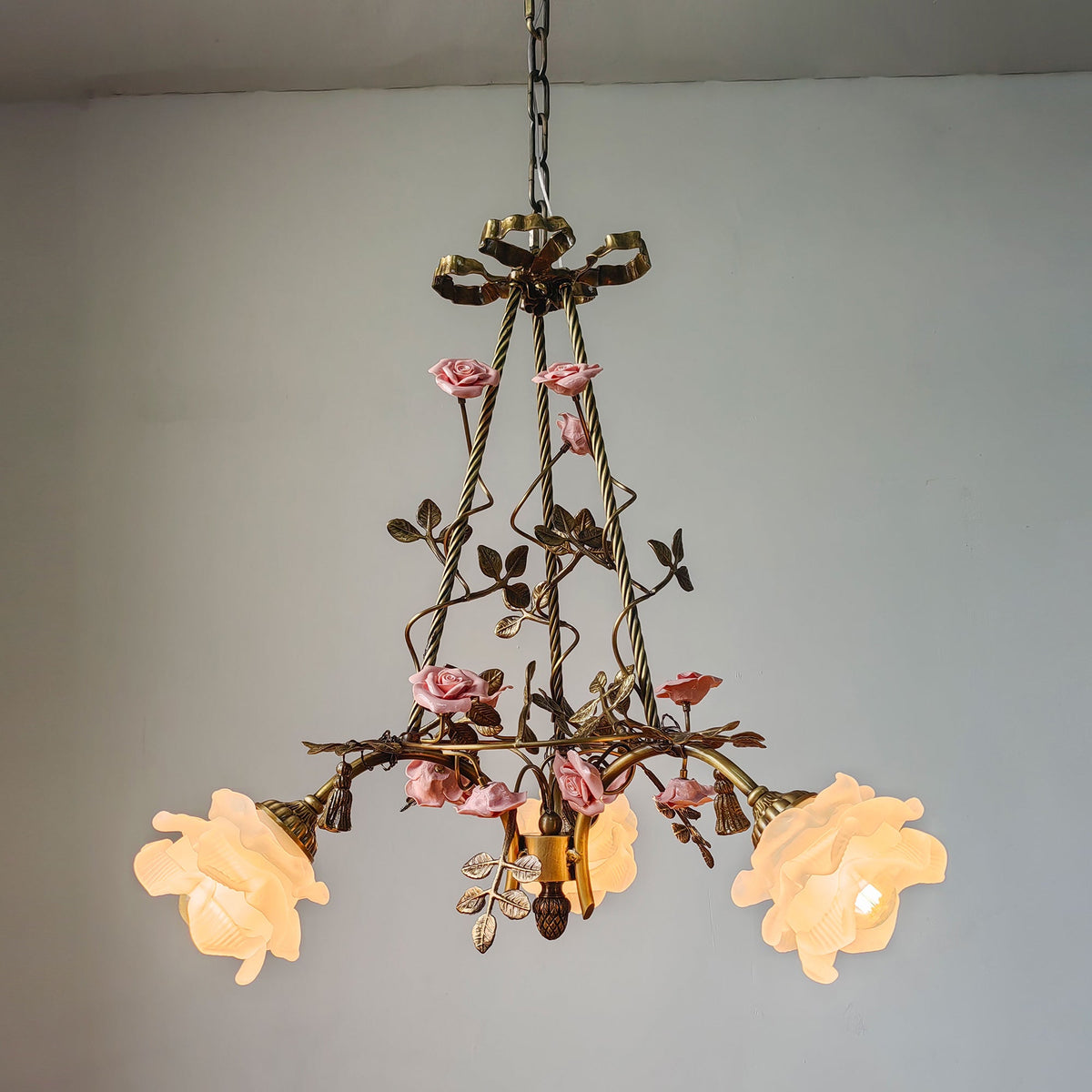 Flora Blossom Chandelier - Antique Bronze Brass & Handcrafted Ceramic Flower Chandelier
