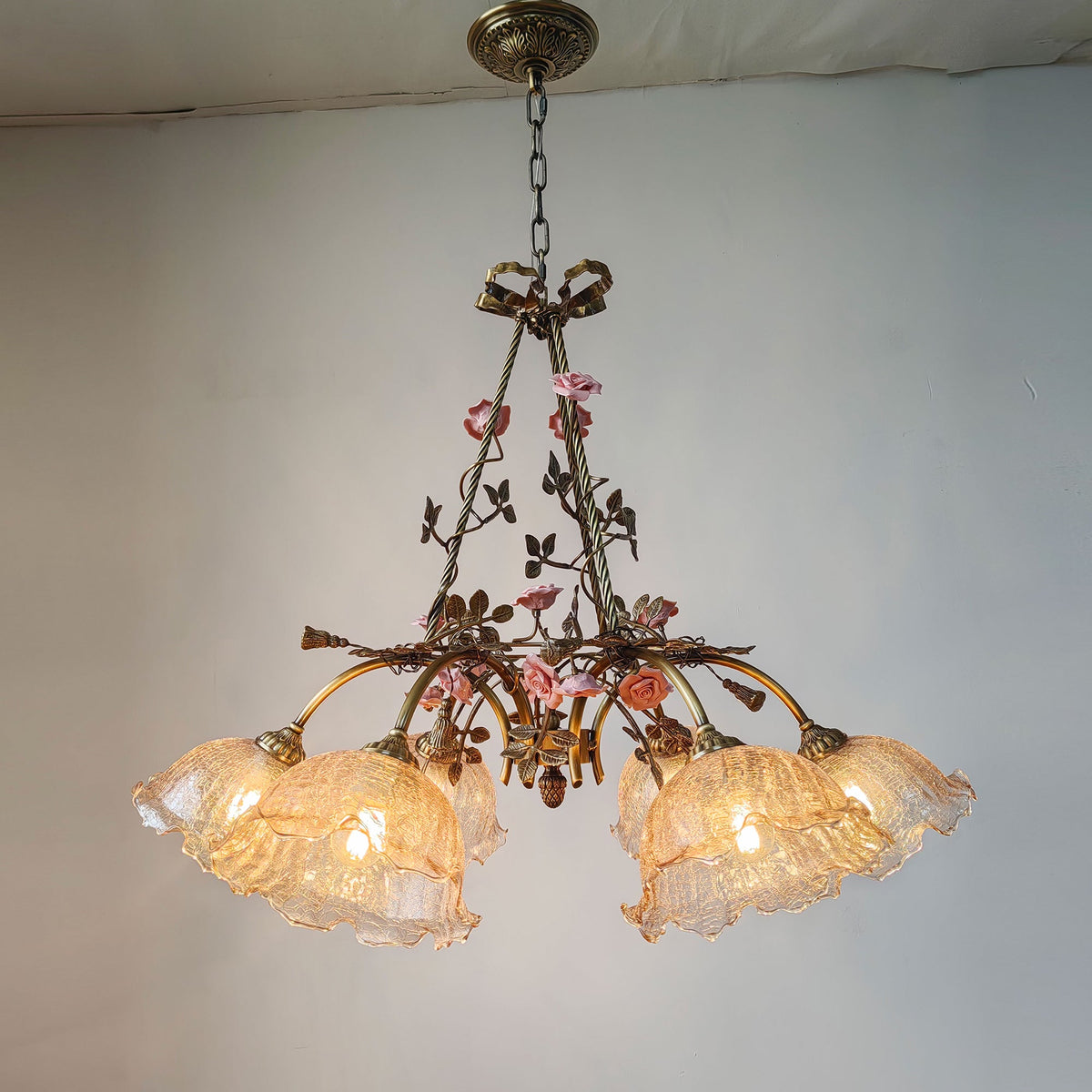 Flora Blossom Chandelier - Antique Bronze Brass & Handcrafted Ceramic Flower Chandelier