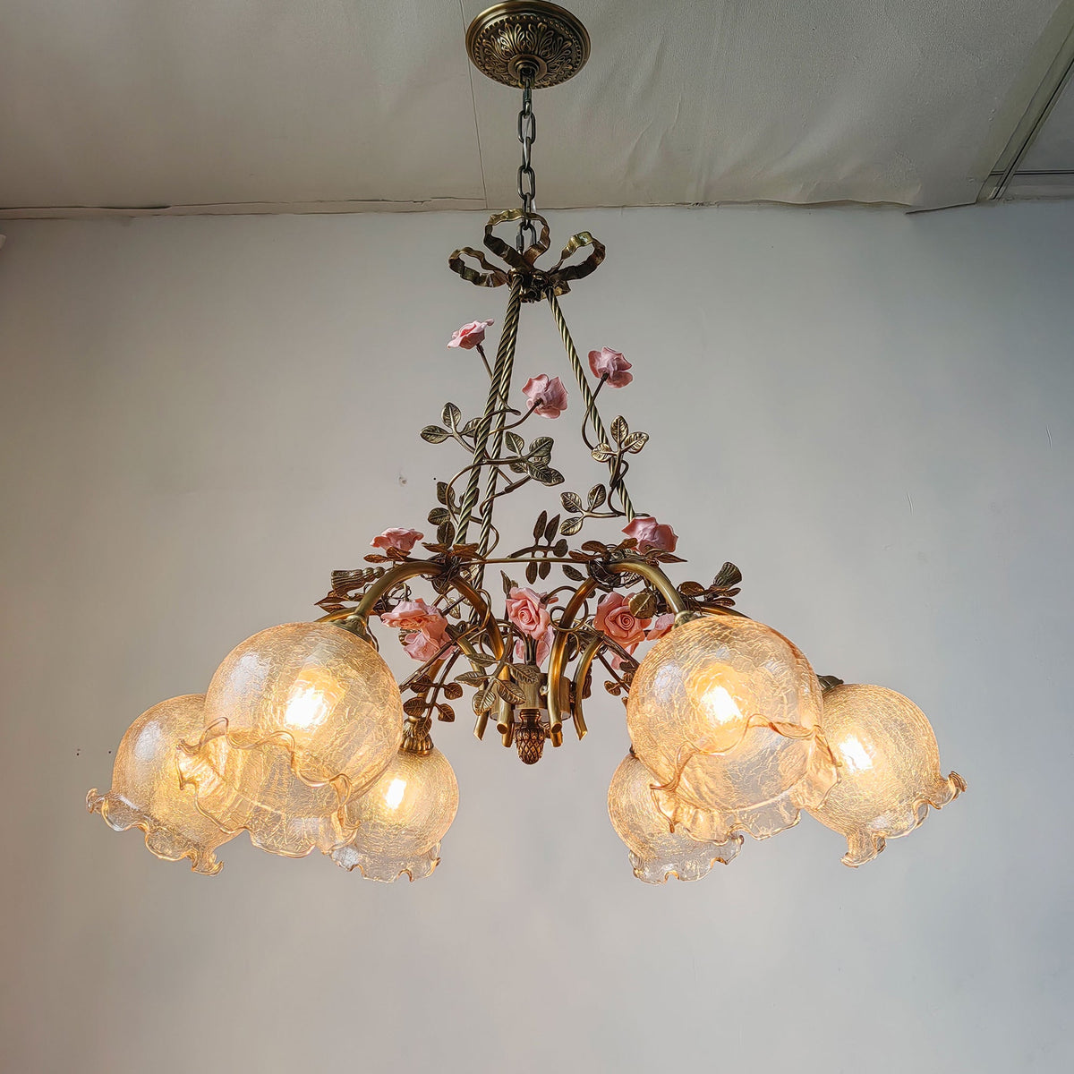Flora Blossom Chandelier - Antique Bronze Brass & Handcrafted Ceramic Flower Chandelier