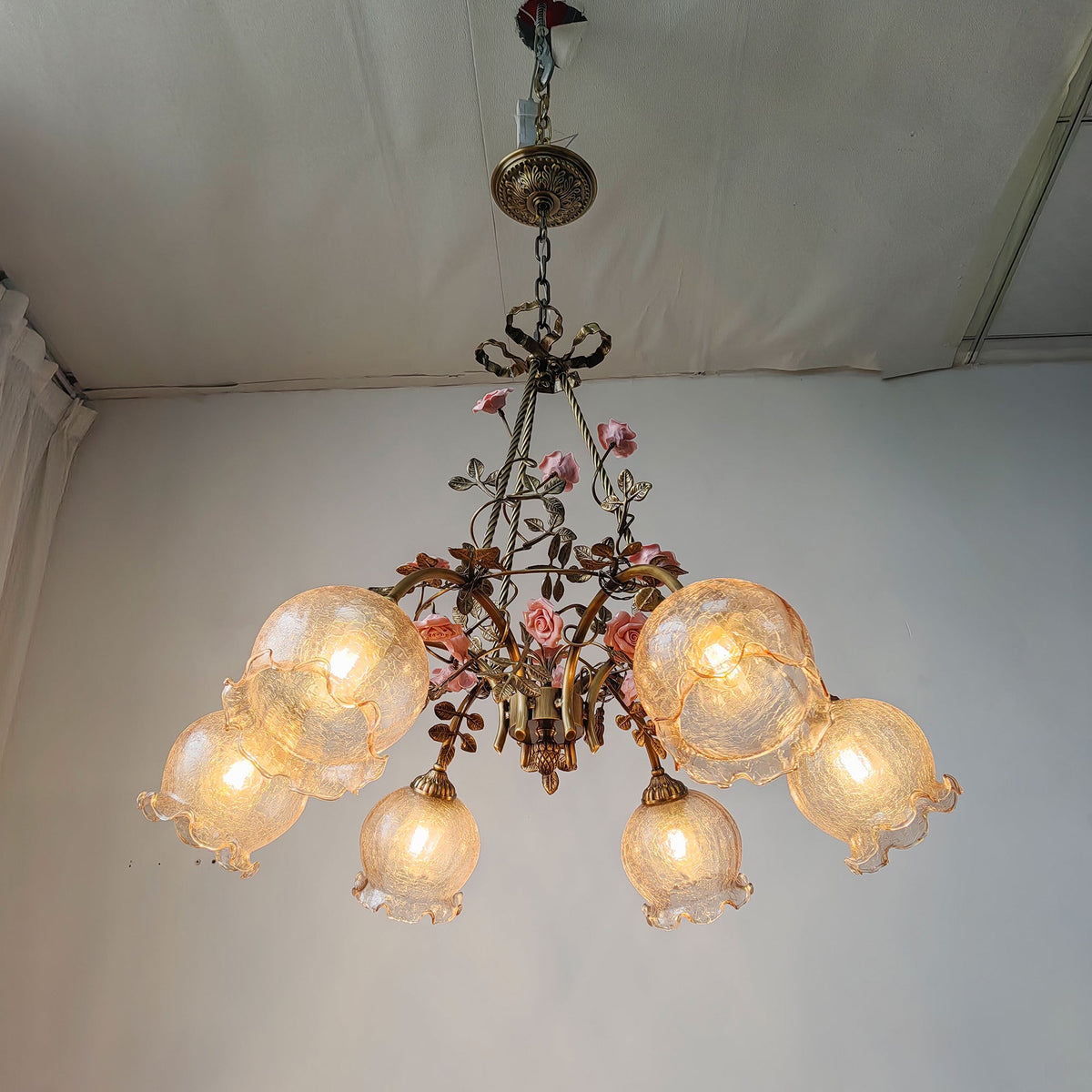 Flora Blossom Chandelier - Antique Bronze Brass & Handcrafted Ceramic Flower Chandelier