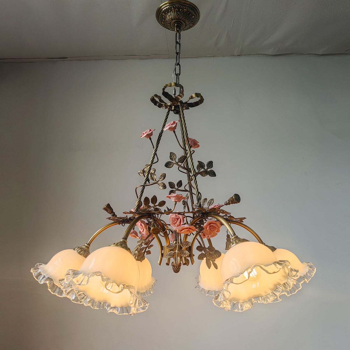Flora Blossom Chandelier - Antique Bronze Brass & Handcrafted Ceramic Flower Chandelier