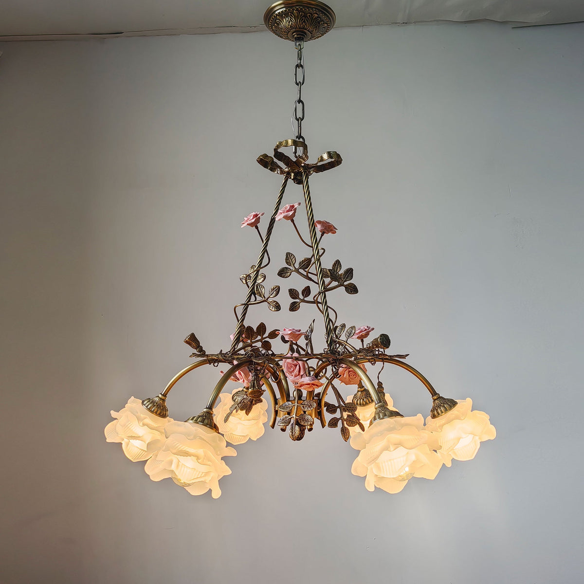 Flora Blossom Chandelier - Antique Bronze Brass & Handcrafted Ceramic Flower Chandelier