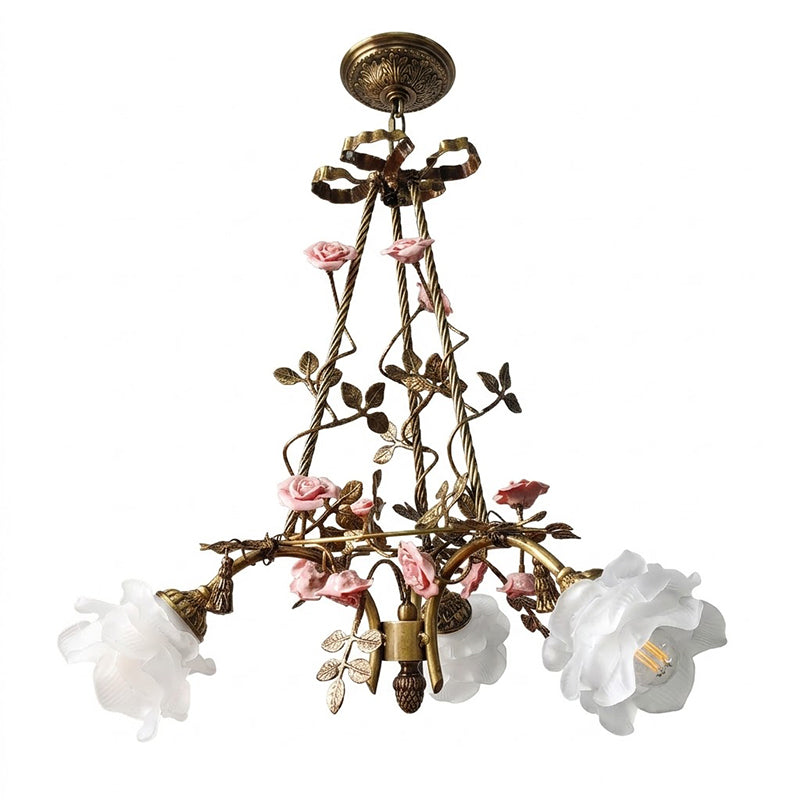 Flora Blossom Chandelier - Antique Bronze Brass & Handcrafted Ceramic Flower Chandelier
